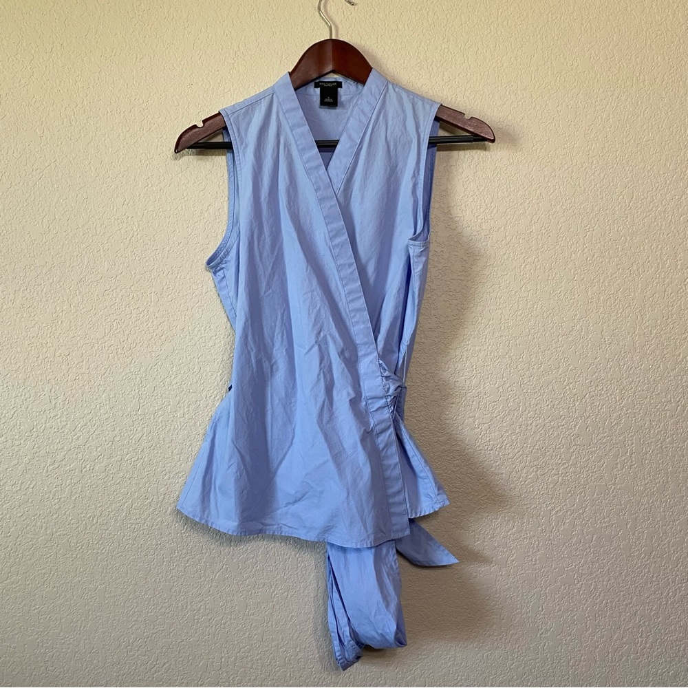 Ann Taylor Blue Wrap Tank Blouse w/ a V-Neck Size Small - Picture 9 of 9